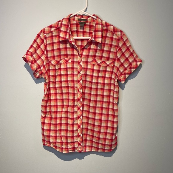 Eddie Bauer Womens Classic Fit Button Up Blouse Shirt Plaid Large EUC R - Picture 1 of 6